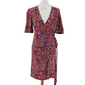 Trina Turk Womens Size 6 Hexagon Print Wrap Dress Multicolor Rayon